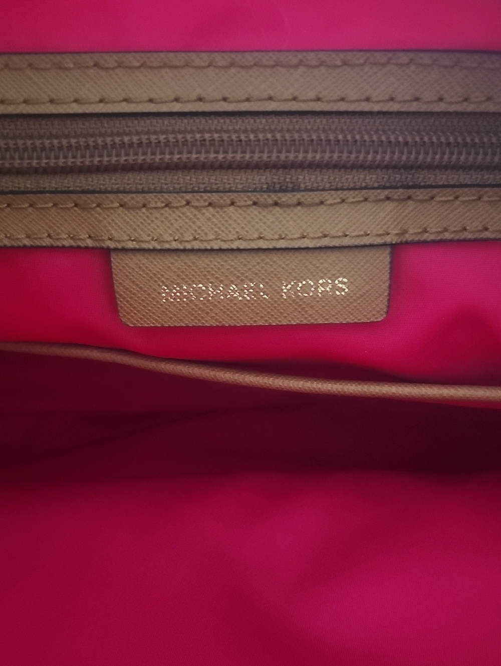 Michael Kors Hot Pink Tote with Tan Handles - Picture 6 of 12